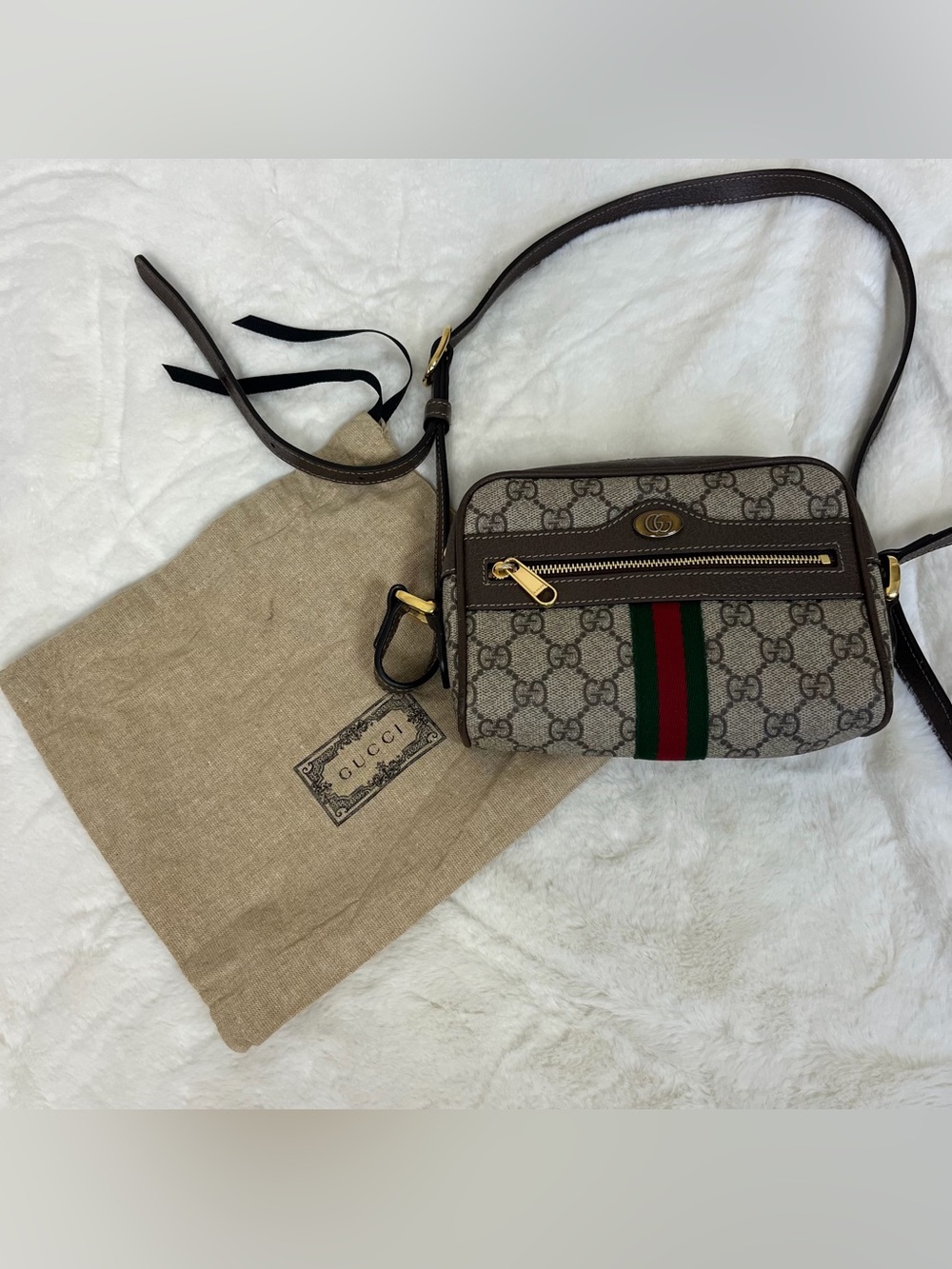 Gucci Beige GG Supreme Canvas Mini Crossbody Bag Brown Trim - Picture 5 of 16